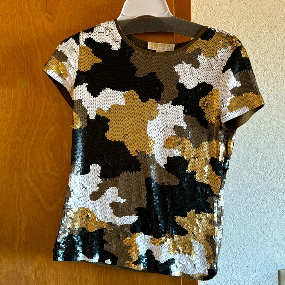 Michael Kors camo sequin shirt